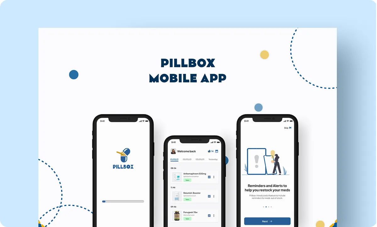 PillBox medication tracking app interface